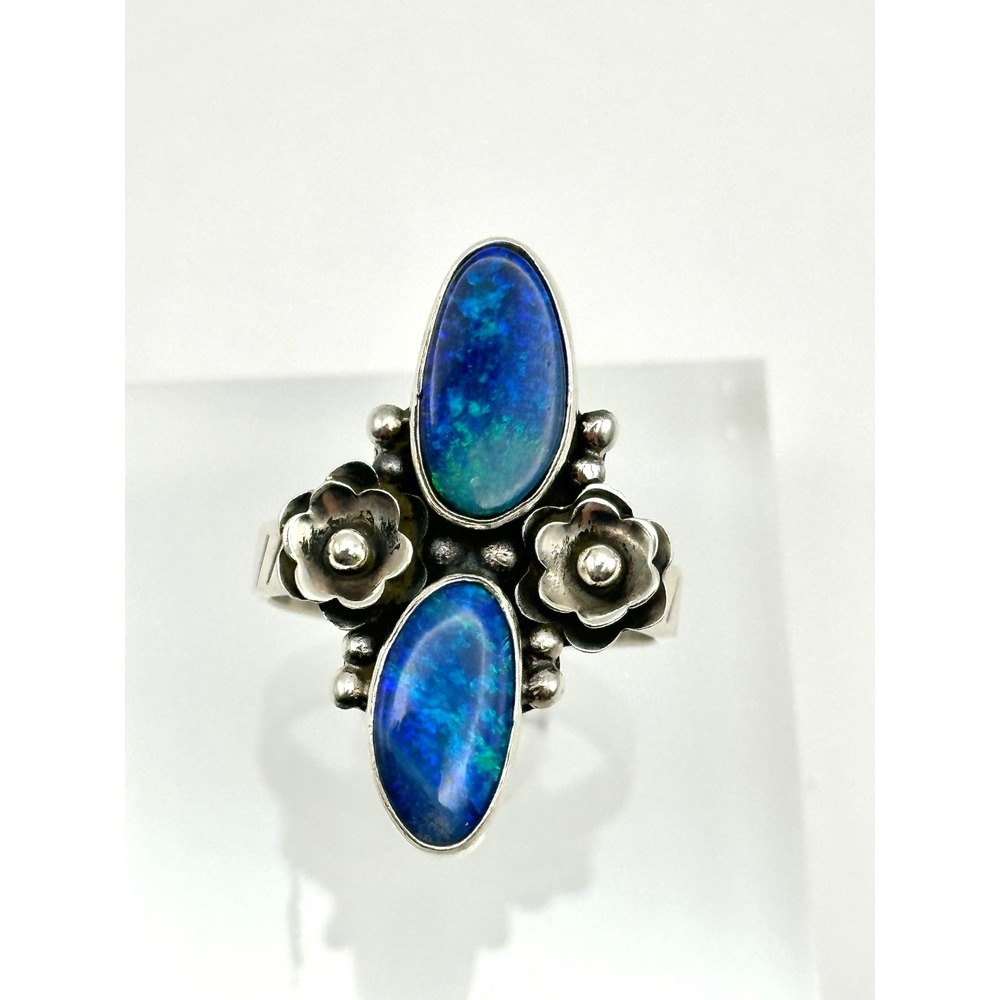Australian Opal Double Stone Sterling‎ Silver Ring Size 7.5 - Picture 3 of 9